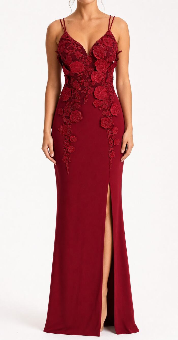 Bariano Australia Red Floral Applique Formal Maxi Evening Gown Dress S STUNNING